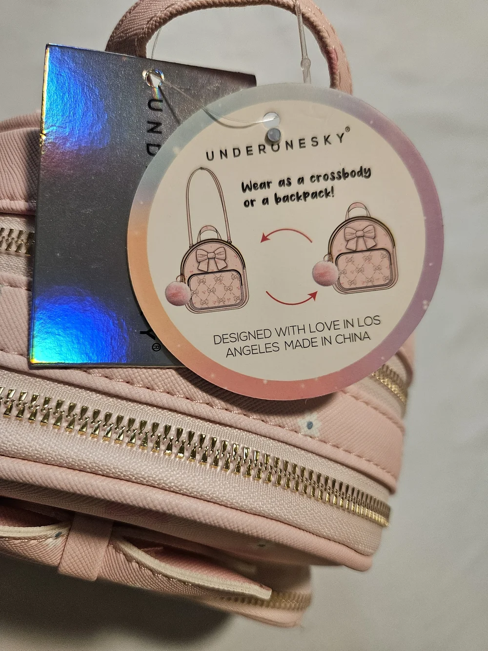 Convertible Crossbody Bag And Mini Backpack with Pom Pom